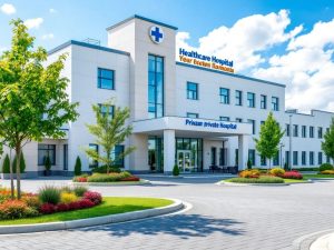 Spital privat modern din România, cu exterior curat.