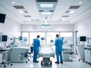 Spital privat modern cu medici și pacienți.